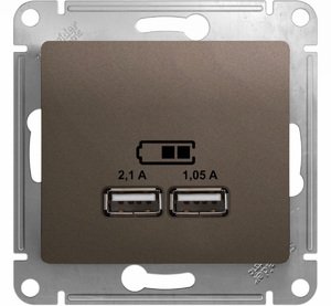 Фото Schneider Electric Glossa GSL000833 Розетка USB (2xUSB, под рамку, скрытая установка, шоколадная)