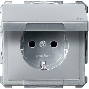 Фото Schneider Electric Merten Artec/Antique MTN2314-4060 Розетка с заземляющим контактом (IP44, 16 А, под рамку, шторки, крышка, скрытая установка, алюминий)