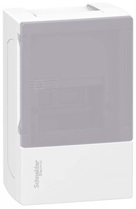 Фото Schneider Electric MIP12104T MINI PRAGMA ЩИТ НАВЕСНОЙ С ДЫМЧАТОЙ ДВ. 1РЯД/4МОД,IP40,IK07,50А,2 клеммы,Италия