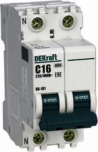 Фото DEKraft ВА-101 11165DEK Автоматический выключатель однополюсный+N 13А (4.5 кА, B)