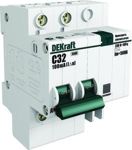 Фото DEKraft ДИФ-101 15008DEK Автоматический выключатель дифференциального тока двухполюсный 50А (тип AC, 4.5 кА)