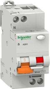 Фото Schneider Electric АД63 11471 Автоматический выключатель дифференциального тока однополюсный+N 25А (тип AC, 4.5 кА)