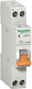 Фото Schneider Electric АД63 12521 Автоматический выключатель дифференциального тока однополюсный+N 10А (тип AC, 4.5 кА)