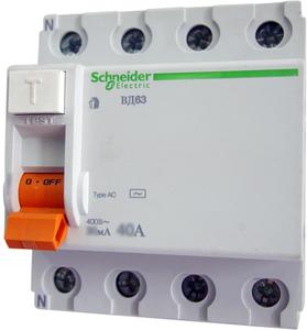 Фото Schneider Electric Домовой 11465 Выключатель дифференциального тока четырехполюсный 40А 300мА (тип AC)