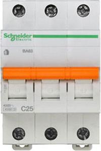 Фото Schneider Electric Домовой 11225 Автоматический выключатель трехполюсный 25А (4.5 кА, C)