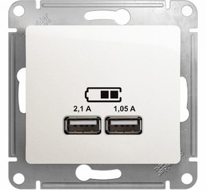 Фото Schneider Electric Glossa GSL000633 Розетка USB (2xUSB, под рамку, скрытая установка, перламутровая)