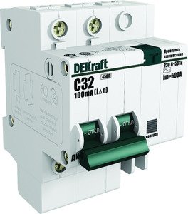 Фото DEKraft ДИФ-101 15038DEK Автоматический выключатель дифференциального тока двухполюсный 25А (тип AC, 4.5 кА)