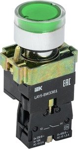 Фото IEK BBT50-BW-K06 Кнопка управления LAY5-BW3361 с подсветкой зеленый 1з