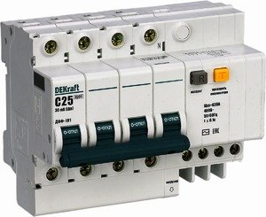 Фото DEKraft ДИФ-101 15018DEK Автоматический выключатель дифференциального тока четырехполюсный 6А (тип AC, 4.5 кА)