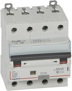 Фото Legrand DX3 411187 Автоматический выключатель дифференциального тока четырехполюсный 20А (тип AC, 6 кА)