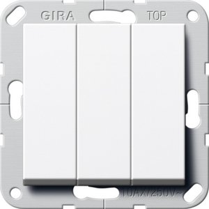 Фото Gira System55 284403 Кнопка Н.О. трехклавишная (10 А, под рамку, скрытая установка, белая глянцевая)