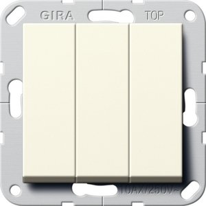 Фото Gira System55 284401 Кнопка Н.О. трехклавишная (10 А, под рамку, скрытая установка, кремовая глянцевая)