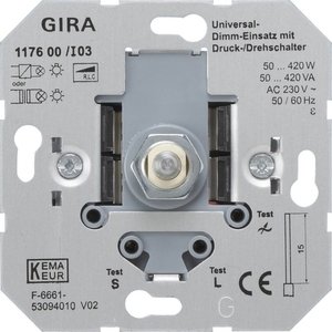 Фото Gira 117600 Светорегулятор поворотный универсальный (50-420 Вт, механизм, скрытая установка)