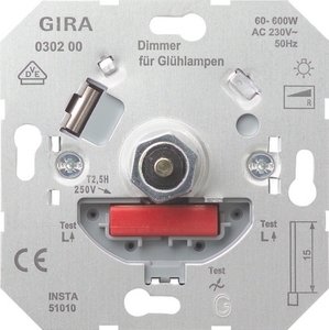 Фото Gira 030200 Светорегулятор поворотный (60-600 Вт, механизм, скрытая установка)