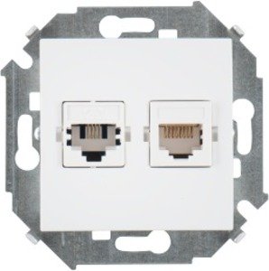 Фото Simon Simon 15 1591590-030 Розетка информационная (RJ45+RJ11, под рамку, скрытая установка, белая)