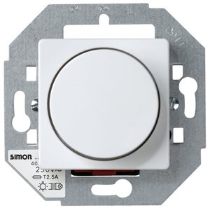 Фото Simon 27 Play 27313-35 Светорегулятор роторный проходной (40-500 Вт, под рамку, скрытая установка, белый)