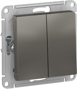 Фото Schneider Electric AtlasDesign ATN000951 Выключатель двухклавишный (10 А, под рамку, скрытая установка, сталь)