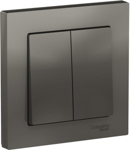 Фото Schneider Electric AtlasDesign ATN000952 Выключатель двухклавишный (10 А, в сборе, скрытая установка, сталь)