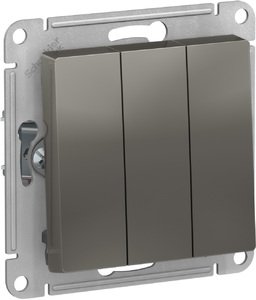 Фото Schneider Electric AtlasDesign ATN000931 Выключатель трехклавишный (10 А, под рамку, скрытая установка, сталь)