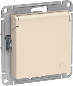 Фото Schneider Electric AtlasDesign ATN000246 Розетка с заземляющим контактом (16 А, под рамку, шторки, крышка, скрытая установка, бежевая)