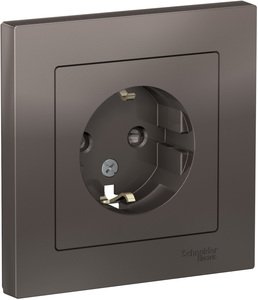 Фото Schneider Electric AtlasDesign ATN000644 Розетка с заземляющим контактом (16 А, в сборе, шторки, скрытая установка, мокко)