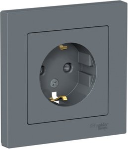 Фото Schneider Electric AtlasDesign ATN000744 Розетка с заземляющим контактом (16 А, в сборе, шторки, скрытая установка, грифель)