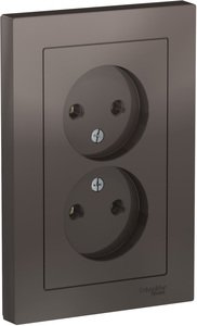 Фото Schneider Electric AtlasDesign ATN000620 Розетка двойная без заземляющего контакта (16 А, в сборе, скрытая установка, мокко)