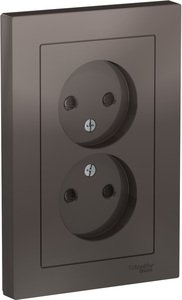 Фото Schneider Electric AtlasDesign ATN000622 Розетка двойная без заземляющего контакта (16 А, в сборе, шторки, скрытая установка, мокко)