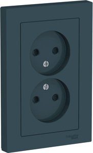 Фото Schneider Electric AtlasDesign ATN000822 Розетка двойная без заземляющего контакта (16 А, в сборе, шторки, скрытая установка, изумруд)