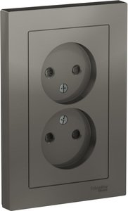 Фото Schneider Electric AtlasDesign ATN000922 Розетка двойная без заземляющего контакта (16 А, в сборе, шторки, скрытая установка, сталь)