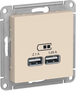 Фото Schneider Electric AtlasDesign ATN000233 Розетка USB (2xUSB, под рамку, скрытая установка, бежевая)