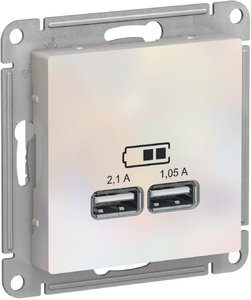 Фото Schneider Electric AtlasDesign ATN000433 Розетка USB (2xUSB, под рамку, скрытая установка, жемчуг)