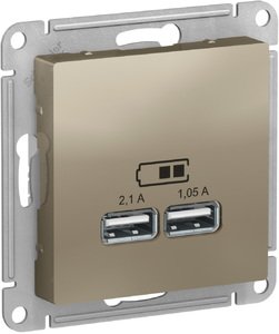 Фото Schneider Electric AtlasDesign ATN000533 Розетка USB (2xUSB, под рамку, скрытая установка, шампань)