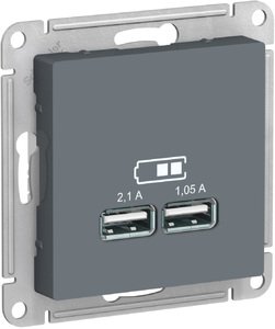 Фото Schneider Electric AtlasDesign ATN000733 Розетка USB (2xUSB, под рамку, скрытая установка, грифель)