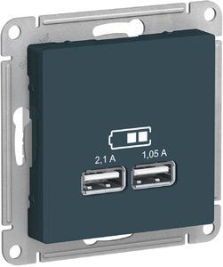 Фото Schneider Electric AtlasDesign ATN000833 Розетка USB (2xUSB, под рамку, скрытая установка, изумруд)