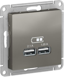 Фото Schneider Electric AtlasDesign ATN000933 Розетка USB (2xUSB, под рамку, скрытая установка, сталь)