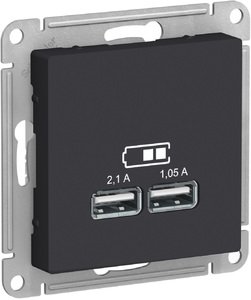 Фото Schneider Electric AtlasDesign ATN001033 Розетка USB (2xUSB, под рамку, скрытая установка, карбон)