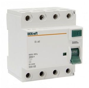 Фото DEKraft УЗО-03 14087DEK Выключатель дифференциального тока четырехполюсный 40А 100мА (тип AC)