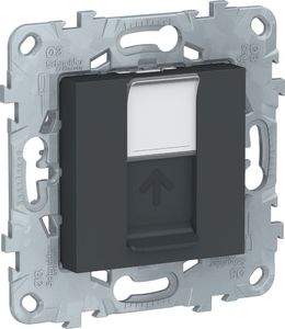 Фото Schneider Electric Unica New NU541154 Розетка компьютерная (RJ45, cat.5e, UTP, под рамку, скрытая установка, антрацит)