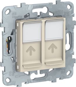 Фото Schneider Electric Unica New NU542444 Розетка компьютерная (2xRJ45, cat.6e, UTP, под рамку, скрытая установка, бежевая)