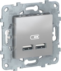 Фото Schneider Electric Unica New NU541830 Розетка USB (USB, под рамку, скрытая установка, алюминий)