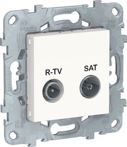Фото Schneider Electric Unica New NU545618 Розетка телевизионная (TV/Radio+SAT, проходная, под рамку, скрытая установка, белая)