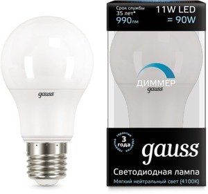 Фото Gauss 102502211-D Лампа LED A60-dim E27 11W 4100К диммируемая 1/10/50