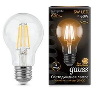 Фото Gauss 102802106 Лампа LED Filament A60 E27 6W 2700К 1/10/40