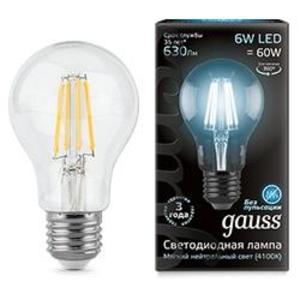 Фото Gauss 102802206 Лампа LED Filament A60 E27 6W 4100К 1/10/40