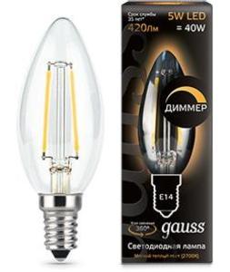 Фото Gauss 103801105-D Лампа LED Filament Candle dimmable E14 5W 2700К 1/10/50