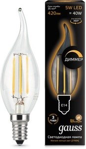 Фото Gauss 104801105-D Лампа LED Filament Candle tailed dimmable E14 5W 2700K 1/10/50