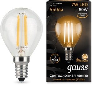 Фото Gauss 105801107 Лампа LED Filament Globe E14 7W 2700K 1/10/50