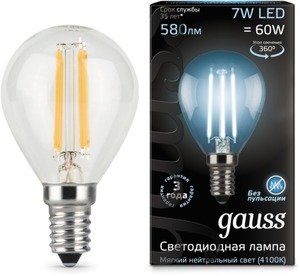 Фото Gauss 105801207 Лампа LED Filament Globe E14 7W 4100K 1/10/50