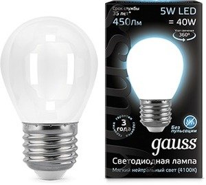Фото Gauss 105202205 Лампа LED Filament Globe Opal E27 5W 4100K 1/10/50